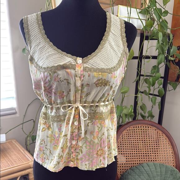 Free People Tops - Vintage Y2K Free People Dainty Floral Lace Button Up Boho Hippie Cottage Top